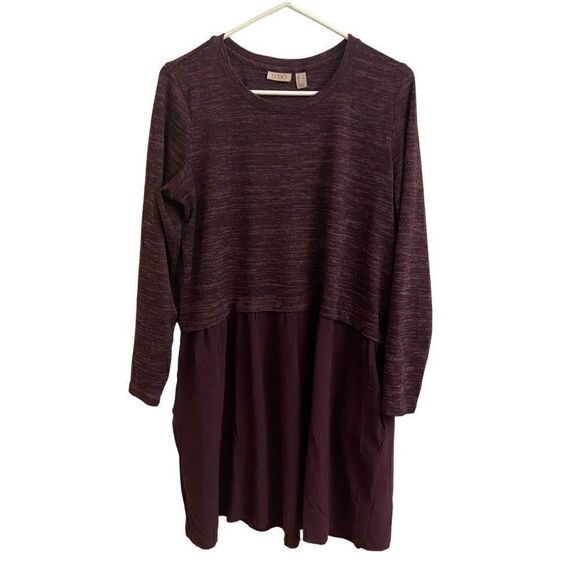 LOGO By Lori Goldstein Purple Mixed Media Shift Dress Medium - Picture 1 of 5